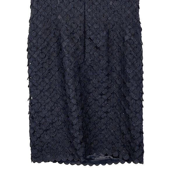 CARMEN MARC VALVO BLACK LATTICE DOT APPLIQUE CRYSTAL SLEEVELESS SHEATH DRESS - Picture 10 of 15